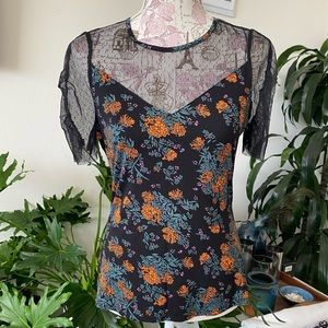 ModCloth Floral Blouse with Sheer Top